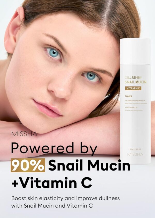 MISSHA Cell Renew Snail Mucin Vitamin C Toner 5.07 Fl oz – Korean Skincare Facial Toner for Glass Skin, 90% Snail Mucin Vita Complex, Deep Hydration, Improves Skin Texture, Mother’s Day Gifts