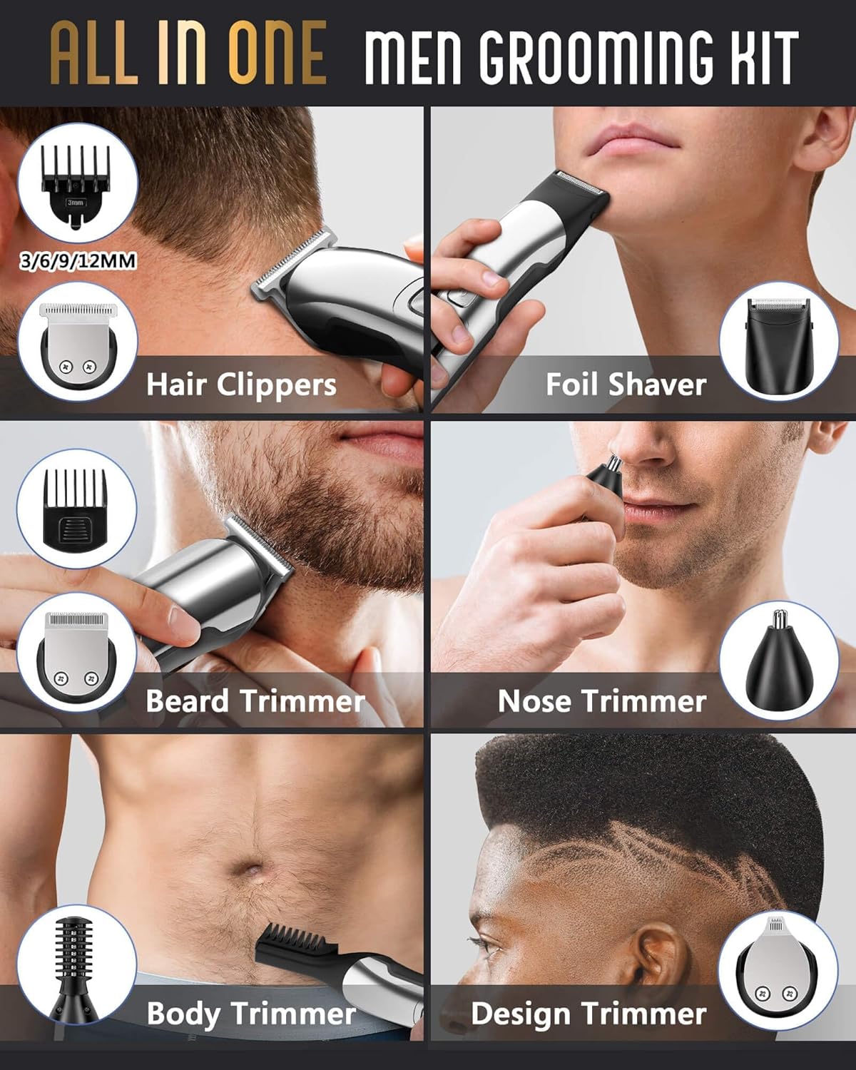 Ufree Beard Trimmer for Men, Waterproof Electric Razor for Nose, Body, Face & Mustache, Cordless Hair Clippers Shavers Grooming Kit, Gifts for Men Husband Father - Image 2