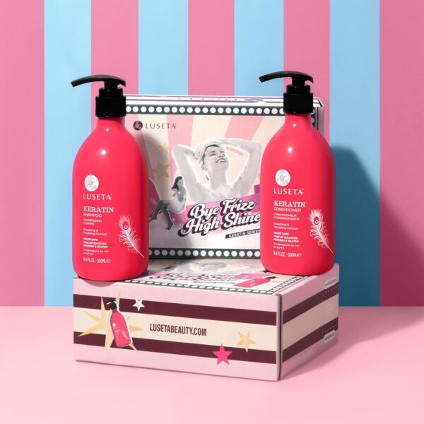 Luseta Keratin Shampoo Full + Travel Size Shampoo + Conditioner Set for Color Treated Damaged & Dry Hair, Keratin Hair Treatment for Smoothing& Nourishing (2×16.9 FL Oz + 2×1.01 FL Oz)