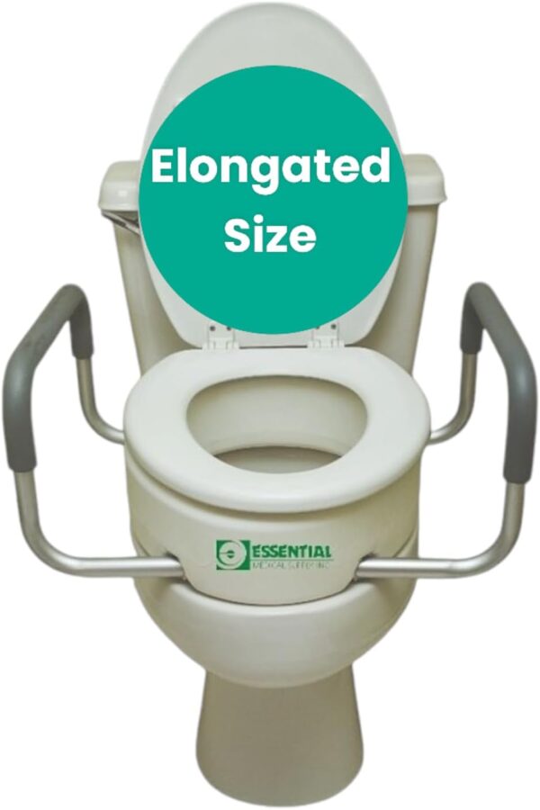 Essential Medical Supply Raised Elevated Toilet Seat Riser for an Elongated Toilet with Padded Aluminum Arms for Support and Compatible with Existing Seat, Elongated, 19 x 14 x 3.5