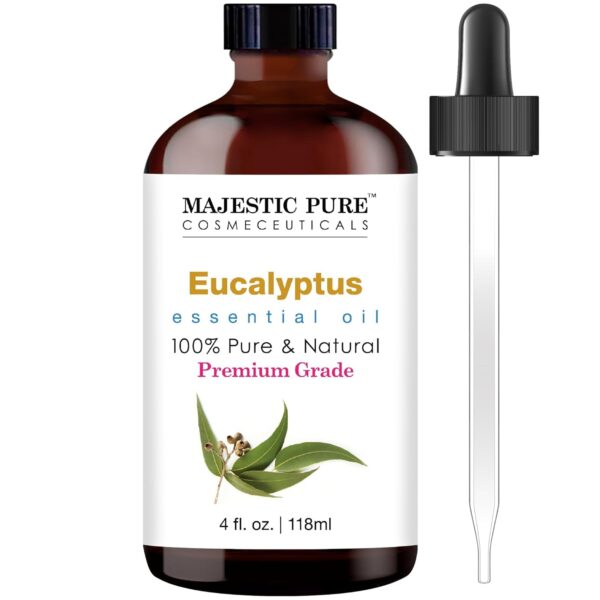 MAJESTIC PURE Eucalyptus Essential Oil | 100% Pure and Natural Eucalyptus Oil | Premium Grade Essential Oils for Hair Care, Home Diffusers, Skin, Aromatherapy, Massage and Humidifiers | 4 Fl Oz