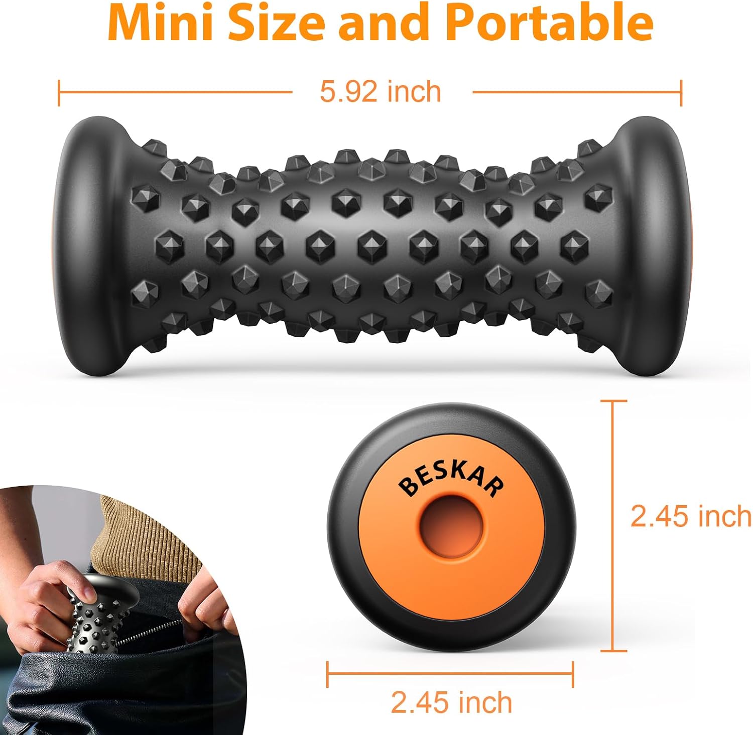 BESKAR Foot Massager Roller for Plantar Fasciitis Relief, Portable, Deep Tissue Muscle Massage, Foot Arch and Heel Pain, Reflexology Tool - Image 4