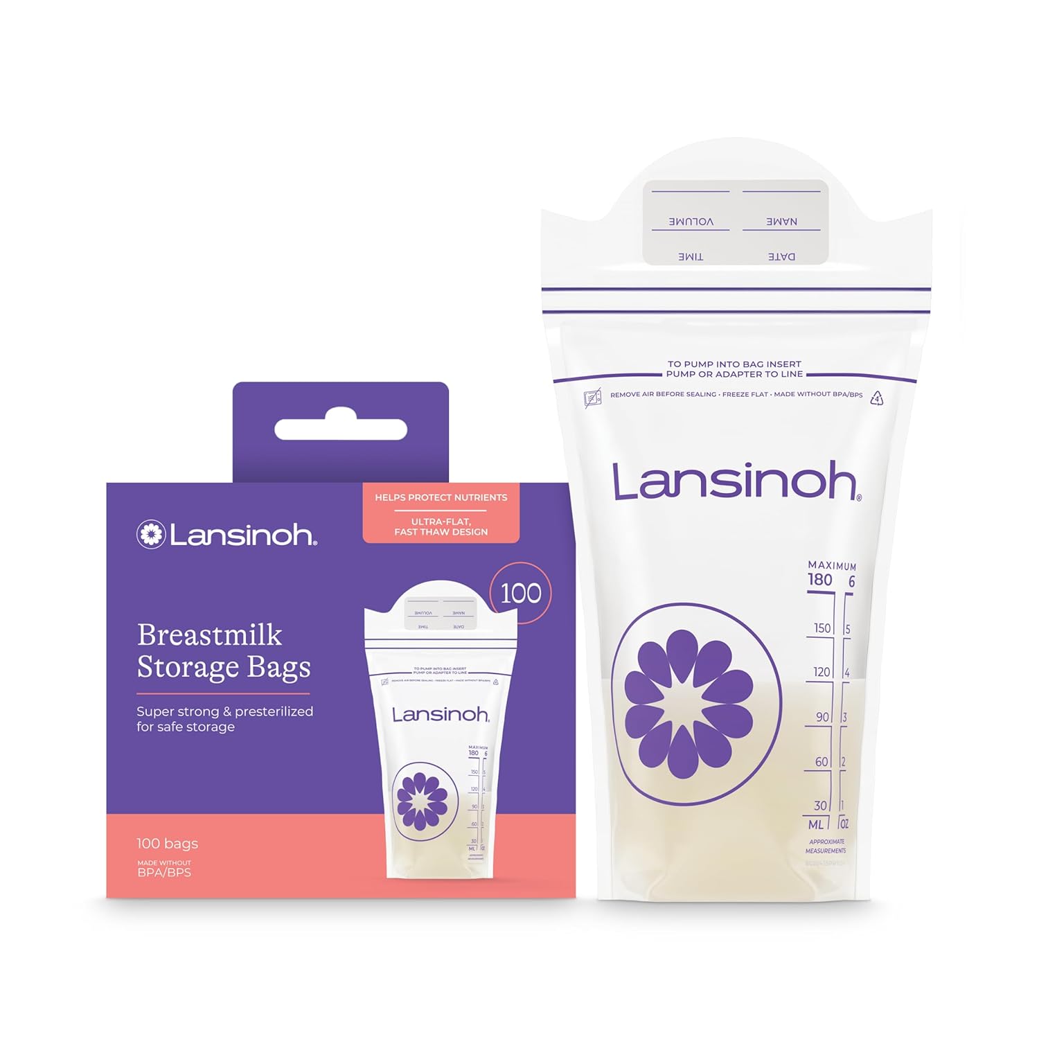 Lansinoh Breastmilk Storage Bags, 200 Count Value Pack, Baby Essentials, Fast Freeze & Thaw Breast Milk Bags for Baby Bottle Feeding, Superior Strength & Stretch, 6 Ounce