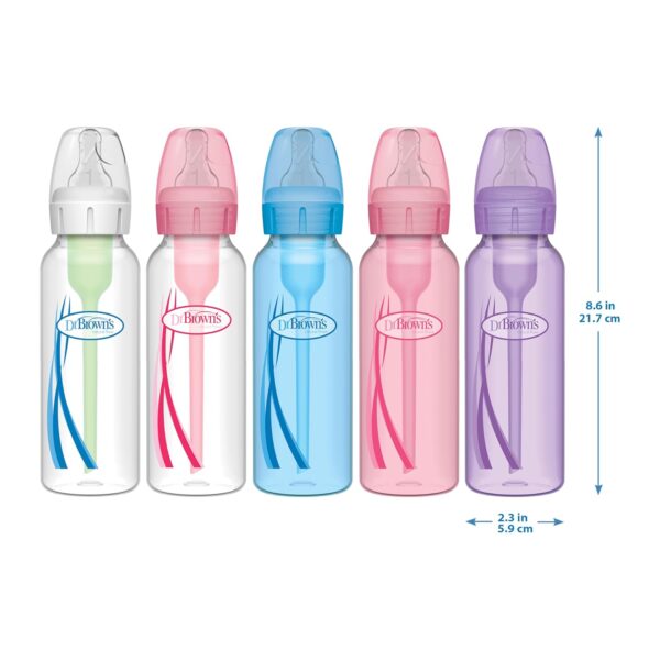 Dr. Brown’s Natural Flow Anti-Colic Options+ Narrow Baby Bottle, 8 oz/250 mL, with Level 1 Slow Flow Nipples, 0m+, 4 Pack