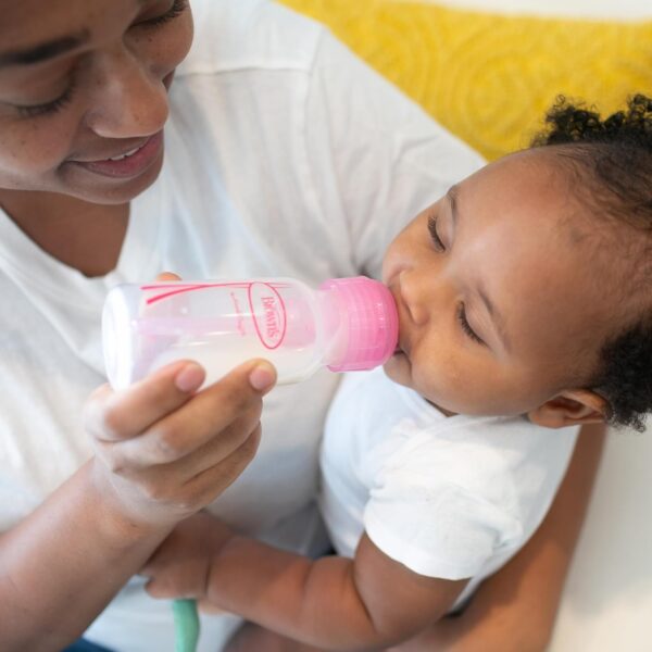 Dr. Brown’s Natural Flow Anti-Colic Options+ Narrow Baby Bottle, 4 oz/120 mL, with Level 1 Slow Flow Nipple, Pink, 0m+, 4 Pack
