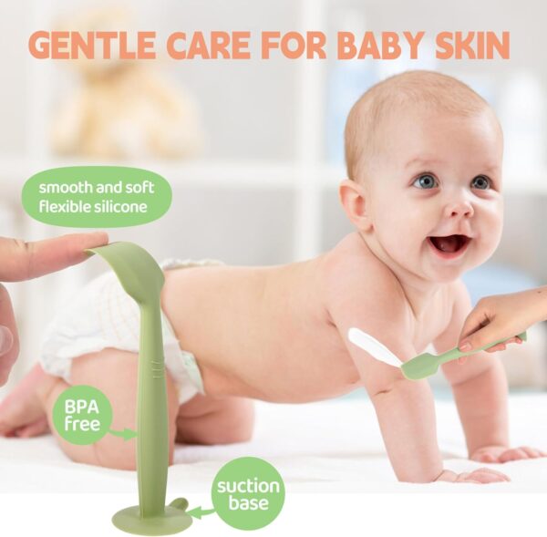 Baby Diaper Cream Spatula 3 Pack Diaper Spatulas Soft Silicone Diaper Cream Applicator Baby Butt Paste Spatula Brush with Suction Base,Full Size(Gray+Off-white+Green)