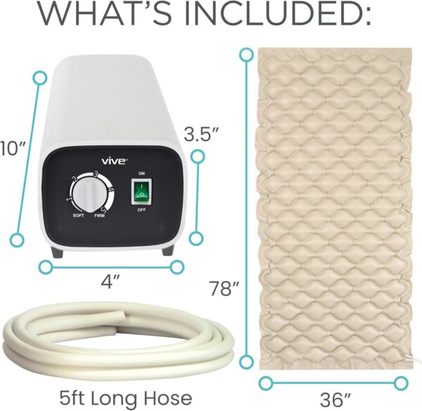 Vive Alternating Air Pressure Mattress Pad – The Original Bed Sore Prevention Solution – Hospital Topper for Bedridden Patients – Includes Waterproof, Breathable Ulcer Cushion & Whisper Quiet Pump