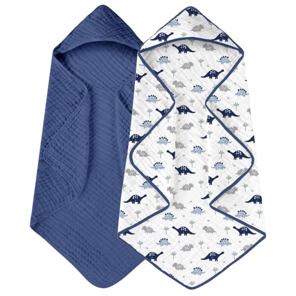 Yoofoss Hooded Baby Towels for Newborn 2 Pack 100% Muslin Organic Cotton Baby Bath Towel with Hood for Babies, Infant, Toddler and Kids, Large 32x32Inch, Soft and Absorbent Newborn Essential