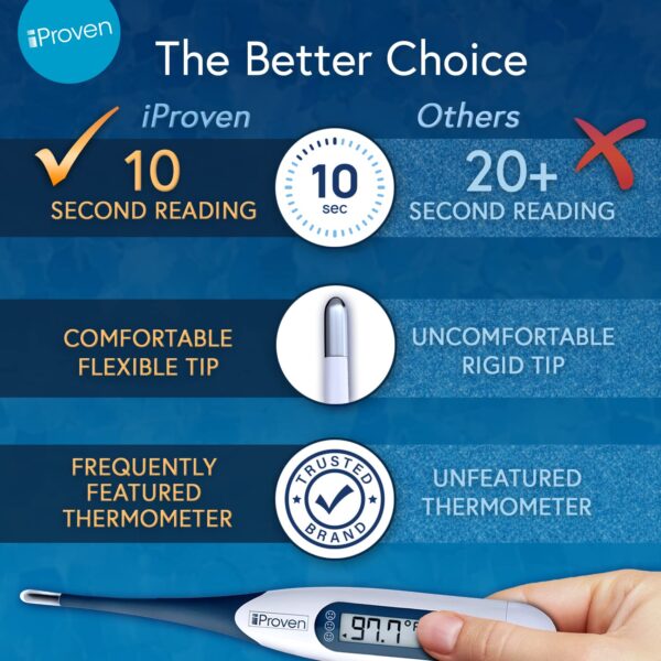 iProven Oral Thermometer, Measures in 10 seconds with flexible tip and fever alarm, Digital Medical Thermometer for adults, kids and toddlers – DTR-1221A
