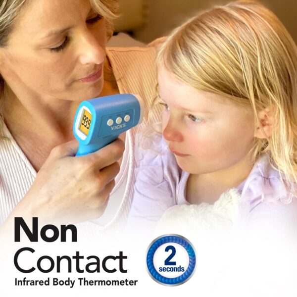 Vicks Non-Contact Infrared Thermometer for Forehead, Food and Bath – Fast, Reliable, and Clinically Proven Accuracy for Adults, Babies, Toddlers and Kids, FSA and HSA Eligible