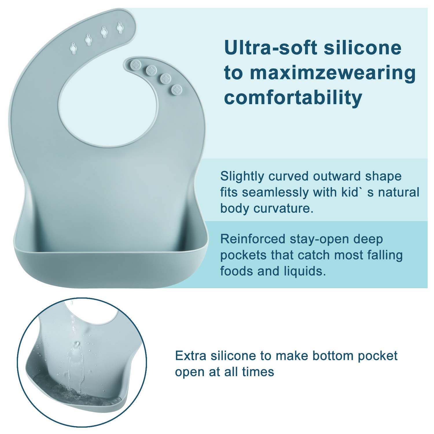 PandaEar Set of 3 Silicone Baby Bibs Waterproof, Soft, Unisex, 10-72 Months (Brown/Blue/Green) - Image 4