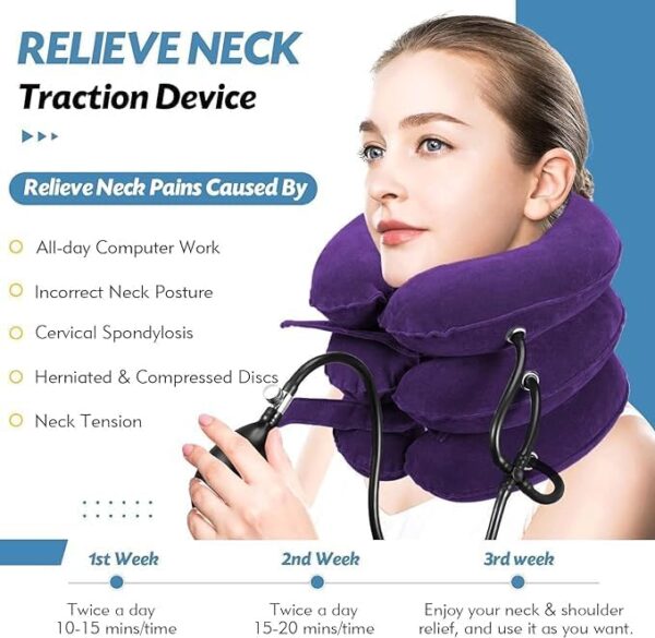 Neck Stretcher, Neck Traction Device, Cervical Traction Device, Neck Pain Relief, Adjustable Inflatable Neck Brace & Neck Stretcher Cervical Traction, Neck Decompression Home Use (Purple)