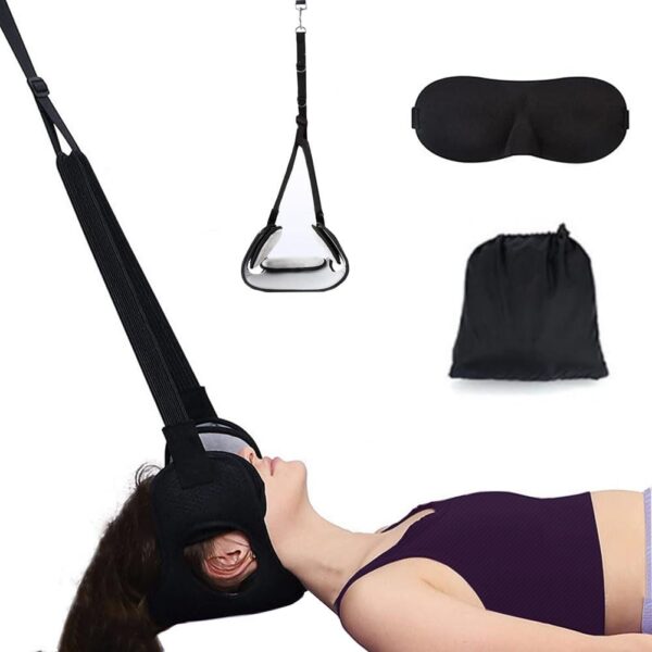 WEEOATAR Adjustable Neck Traction Stretcher Strap for Pinched Nerves, Portable and Easy to Use with Release Buckle, Neck Decompression Device with Ear Hole for Indoors or Outdoors (Black 2)