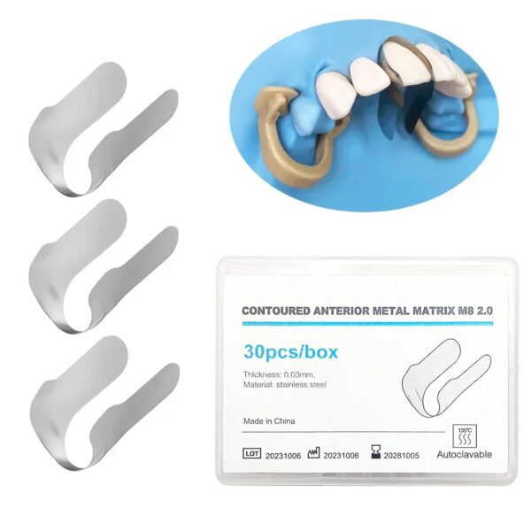 30Pcs/Box Anterior Matrix Bands, Dental Metal Curvature Matrix Bands for Proximal Anterior Restoration Thickness 30μm