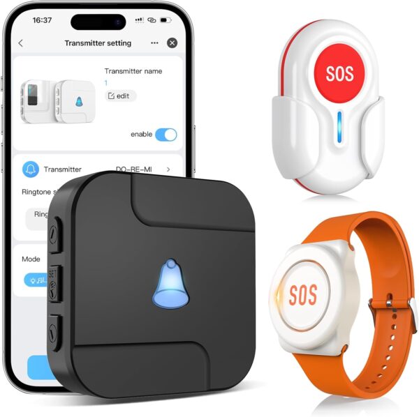 CallToU Wi-Fi Wireless Caregiver Pager Call Button for Elderly at Home , APP Emergency Alert for Seniors, Patients, and The Disabled (TY02BL-US 2-1)