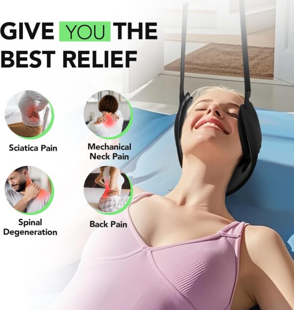 WEEOATAR Adjustable Neck Traction Stretcher Strap for Pinched Nerves, Portable and Easy to Use with Release Buckle, Neck Decompression Device with Ear Hole for Indoors or Outdoors (Black 2)
