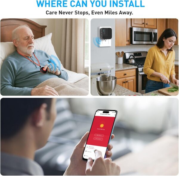 SanJie WiFi Wireless Caregiver Pager Alert System – Emergency Button for Elderly/Seniors/Disabled/Patients, 2 Call Button + 1 Watch + 2 Receiver, 2.4GHz Wi-Fi Only