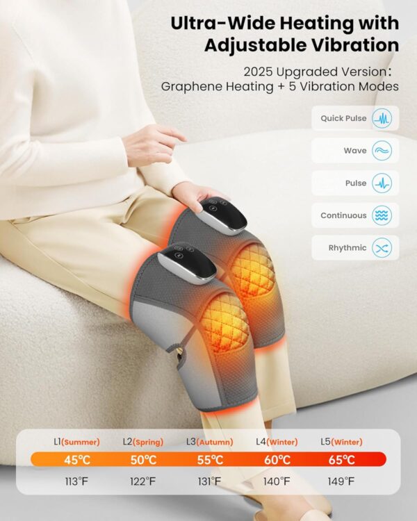 COMFIER Cordless Knee Massager with Heat, Vibration Knee Brace Wrap for Arthritis, 3-in-1 Heating Pad for Knee Shoulder Elbow, Knee Warmer,Gift for Men Women