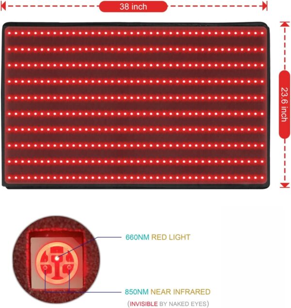 LOVTRAVEL LED 660nm Red Light Therapy Mat 38” X 23.6” 850nm Near Infrared Light Therapy Devices Large Pads for Whole Full Body Pain Relief
