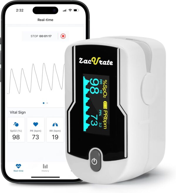 Zacurate FSA/HSA Eligible 500E-B Wireless Bluetooth Fingertip Blood Pulse Oximeter Monitor with FREE App, SpO2, Heart Rate, Plethysmograph, and Perfusion Index Finger Oxygen Sensor Meter