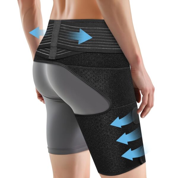 Hip Brace for Women & Men, Sciatica Pain Relief Devices, Adjustable Compression Wrap Support for Arthritis, Pulled Thigh, Hip Fleхоr Strain, Groin Injury, Hamstring Pull (Black, Right)