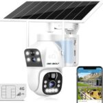 GENBOLT 3G/4G LTE Cellular Solar Security Camera Outdoor Wireless, 8W 15600mAh Battery Operated Surveillance IP Camera No WiFi, Dual Lens Spotlight CCTV System with SIM Card