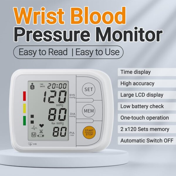 Wrist Blood Pressure Monitors for Home Use Blood Pressure Machine with Bp Cuff 5.47-7.68″, Voice Broadcast, 2×120 Memory, Measurable Board Carrying Case and AAA Battery Bp Monitor(White)