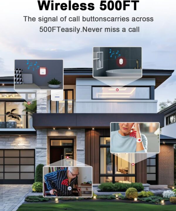 CallToU Wireless Caregiver Pager Call Button for Elderly, Medical Alert Systems for Seniors/Elderly Monitoring with 2 Call Bell, 500+Feet, 1 Plug-in Receiver+1 USB Receiver for Home Patients Emergency