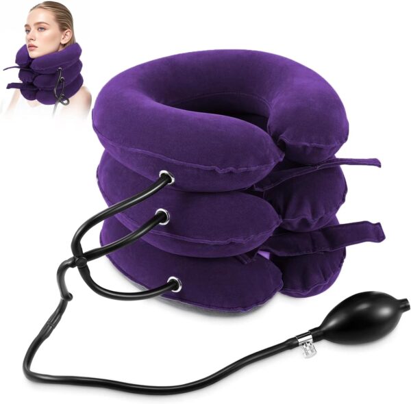 Neck Stretcher, Neck Traction Device, Cervical Traction Device, Neck Pain Relief, Adjustable Inflatable Neck Brace & Neck Stretcher Cervical Traction, Neck Decompression Home Use (Purple)