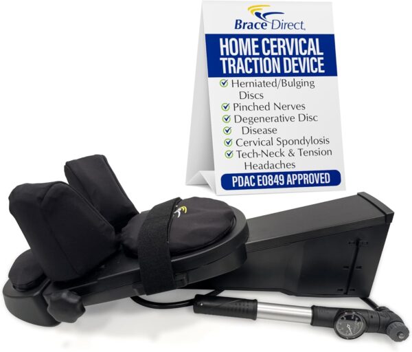 Brace Direct Cervical Traction Device - Spinal Decompression & Neck Pain Relief, Herniated Disc & Spondylosis Support with Hot Cold Therapy - E0849 (Portable - Adjustable Traction up to 40 lbs)