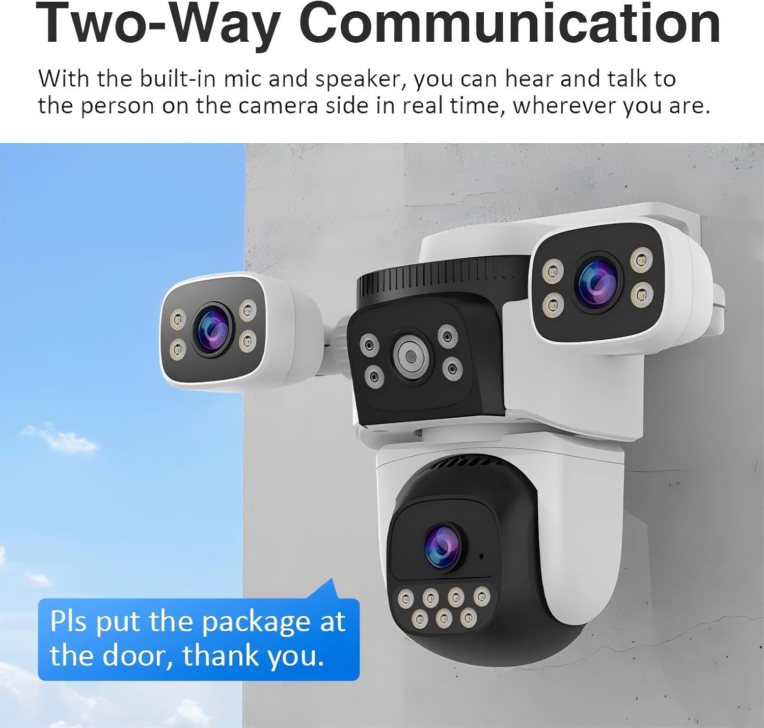 EVERSECU Triple Lens WiFi PTZ Security Camera, Three Cameras in One, Side Cameras with Adjustable All-Angle Arm, 2K 360° View No Blind Spot, Auto Tracking, Spotlight, 2 Way Audio - Image 5