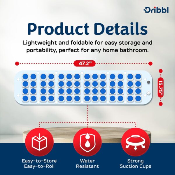 Dribbl Electric Bubble Massage Bathtub Mat – Non-Slip Full-Body Waterproof Hot Tub Spa Mat for Bath with Heater, Motorized Air Pump, and Remote Control, 6-Speed Adjustable Massage, Blue