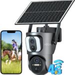 Xega 4G Cellular Security Camera【Dual Lens】 Outdoor with SIM Card, 14400mAh 2K HD Wireless Solar 4G LTE Camera, PTZ Motion Dtetection Spotlight Siren TF Cloud Storage,Only Support The Built-in SIM
