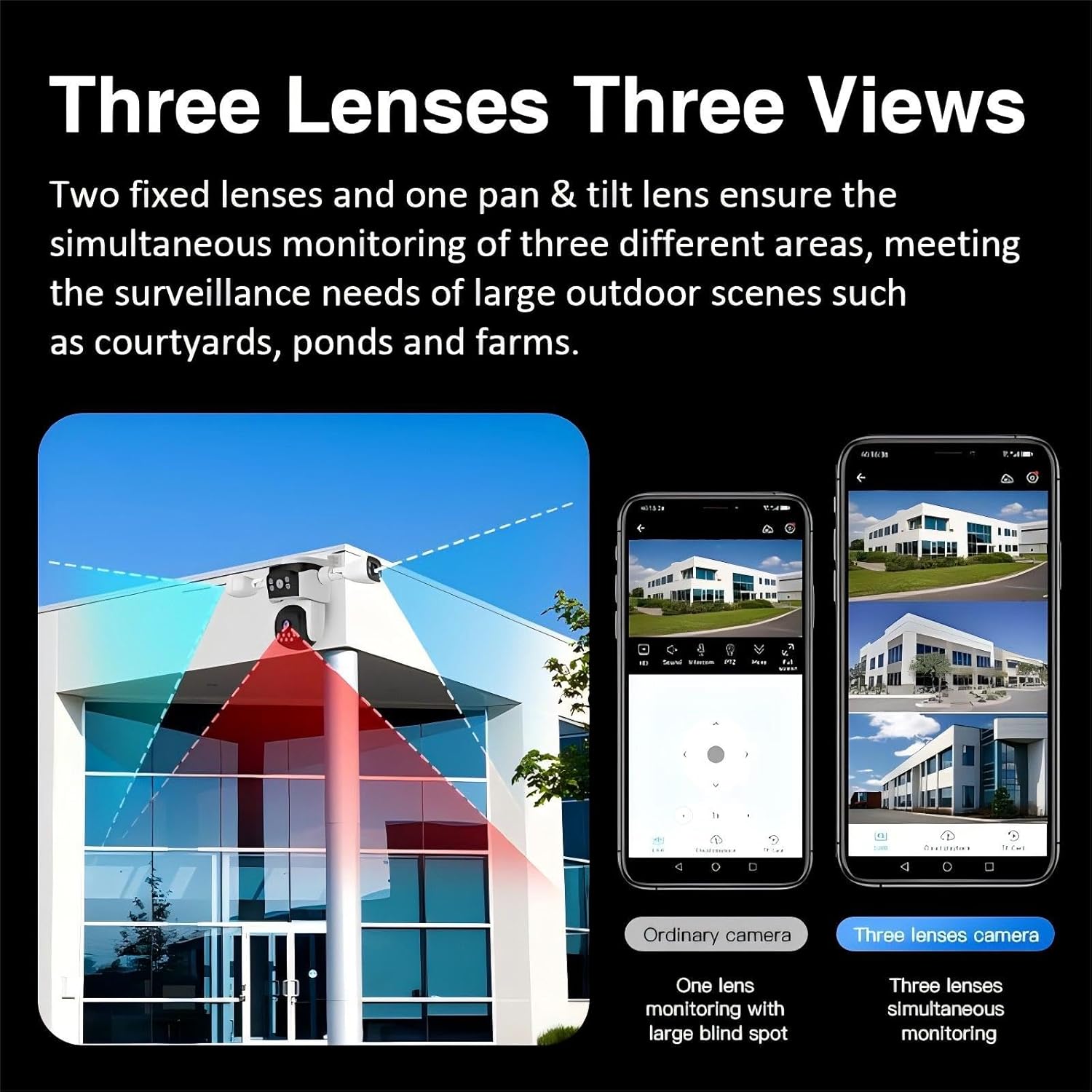 EVERSECU Triple Lens WiFi PTZ Security Camera, Three Cameras in One, Side Cameras with Adjustable All-Angle Arm, 2K 360° View No Blind Spot, Auto Tracking, Spotlight, 2 Way Audio - Image 6