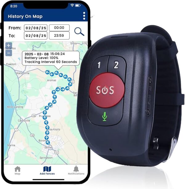 SOS Wristband Medical Alert Bracelet – Fall Alert Device for Elderly with Real-Time GPS, SOS Button & Assistive Speakerphone – Medical Alert System for Seniors with Dementia & Alzheimer’s