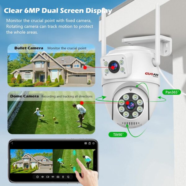 6MP Security Camera Outdoor, Dual Lens Outside Cameras for Home Security with Cord, IP66 Waterproof, AI Tracking, Light Alarm, Color Night, 2-Way Talk, 24/7 Record,SD/Cloud