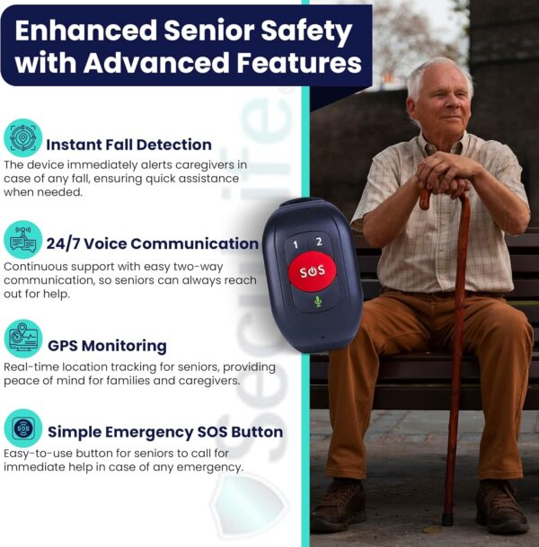 SOS Wristband Medical Alert Bracelet – Fall Alert Device for Elderly with Real-Time GPS, SOS Button & Assistive Speakerphone – Medical Alert System for Seniors with Dementia & Alzheimer’s