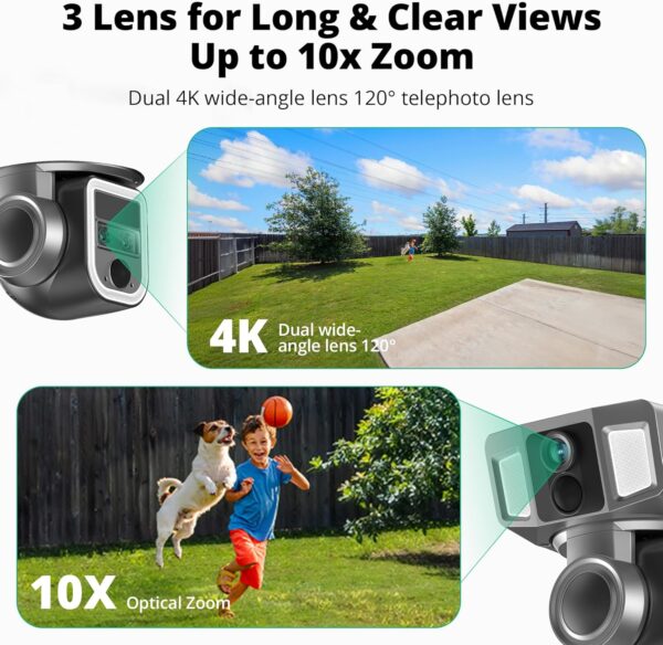 Dragon Touch 4G LTE Cellular Security Camera, 4K Wireless Outdoor Solar Camera 12000mAh, 4G or WiFi Duo-Mode, 10x Optical Zoom, 360° Pan and Tilt AI Tracking, with SIM Card, IP66 Weather-Resistant