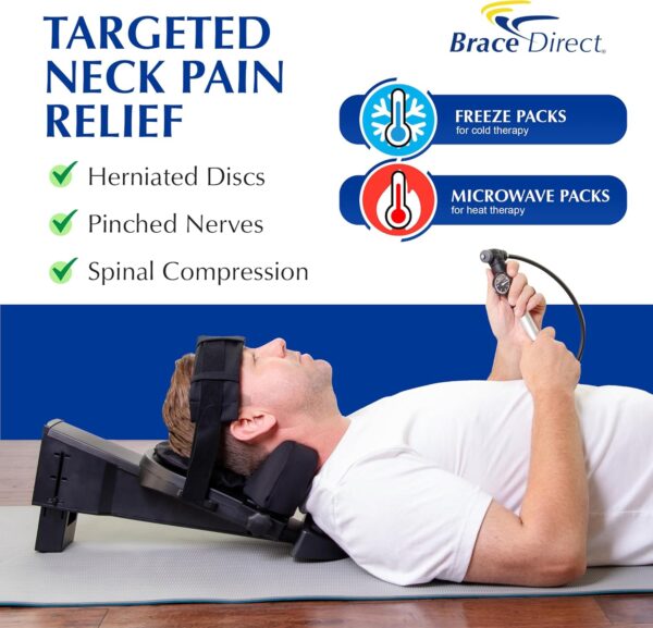 Brace Direct Cervical Traction Device – Spinal Decompression & Neck Pain Relief, Herniated Disc & Spondylosis Support with Hot Cold Therapy – E0849 (Portable – Adjustable Traction up to 40 lbs)