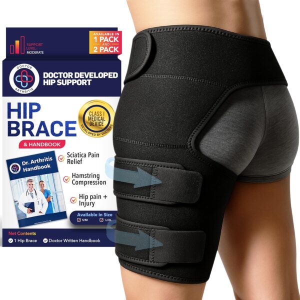 Doctor-Developed Hip Brace , Advanced Groin Compression Wrap for Sports & Leisure Goals, Sciatica Pain Relief Devices for Joint Injuries, hamstring brace, Hip Pain, Bursitis & Post-Surgery Recovery (BLK, L/XL)
